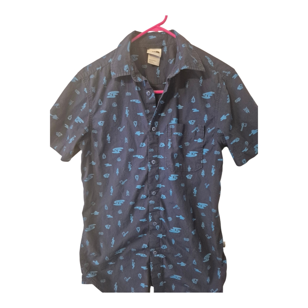 The North Face Blue Casual Button Down Shirt Camping Themed Size Small